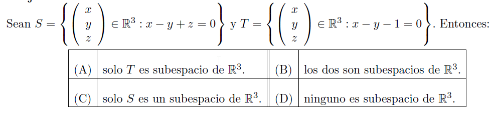 Ejercicios de subespacios de revisiones y exámenes Algebra de ciencias económicas